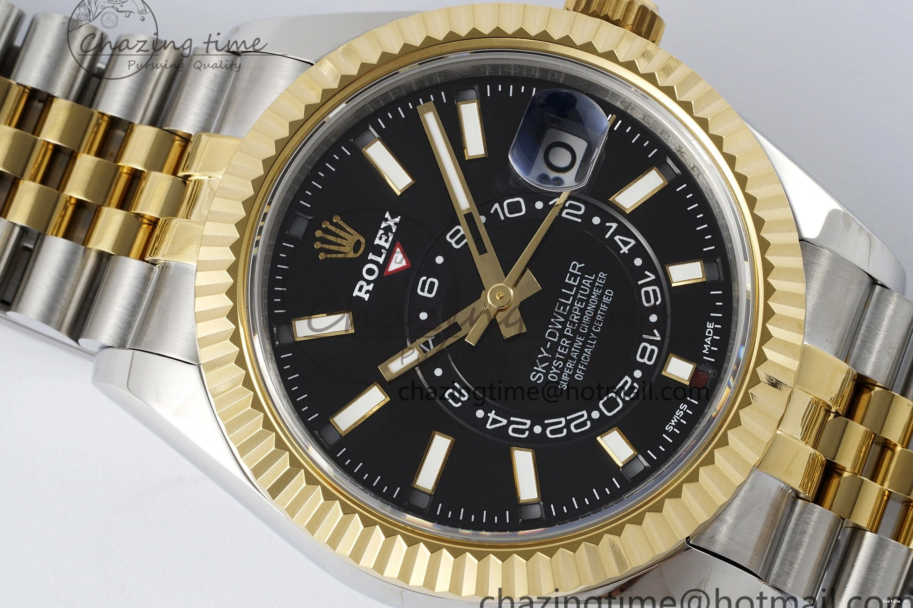 1224 Skydweller SS YG Noob Best Edition Black Dial on SS YG Jubilee Bracelet A23J Efficient 2122